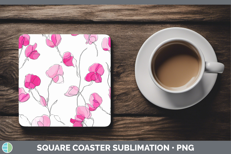Sweet Pea Flowers 01 Simple Square Coaster Sublimation Desig