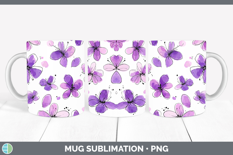 Violet Flowers 01 Simple Mug Wrap Sublimation Design