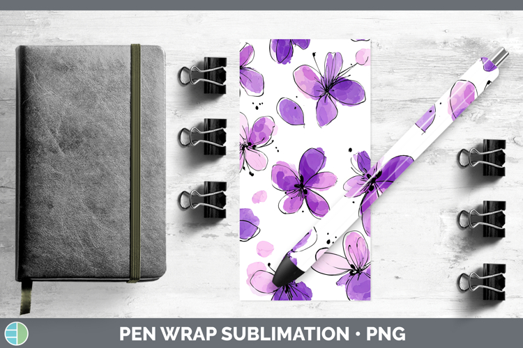 Violet Flowers 01 Simple Pen Wrap Sublimation Design