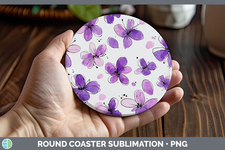 Violet Flowers 01 Simple Round Coaster Sublimation Design