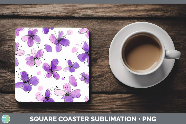 Violet Flowers 01 Simple Square Coaster Sublimation Design