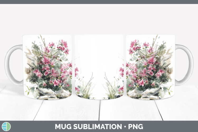 Azalea Flowers 01 Sketch Mug Wrap Sublimation Design