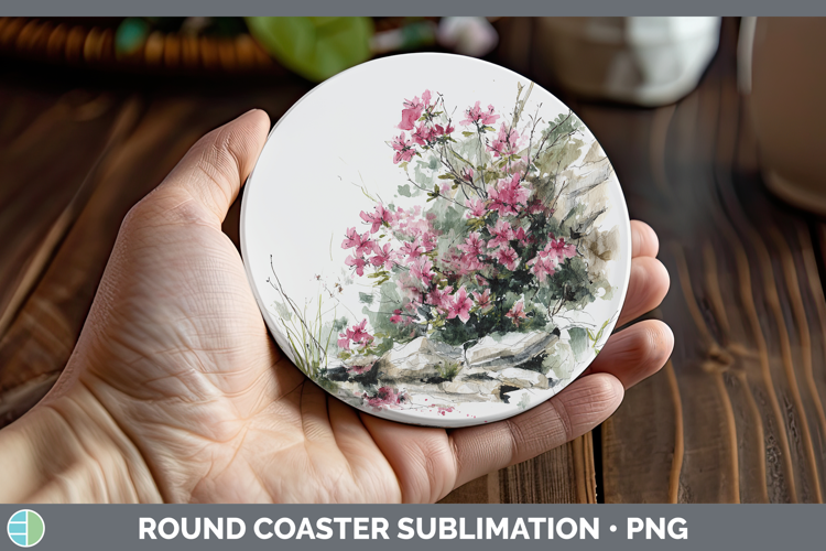 Azalea Flowers 01 Sketch Round Coaster Sublimation Design