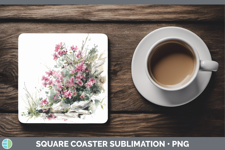 Azalea Flowers 01 Sketch Square Coaster Sublimation Design