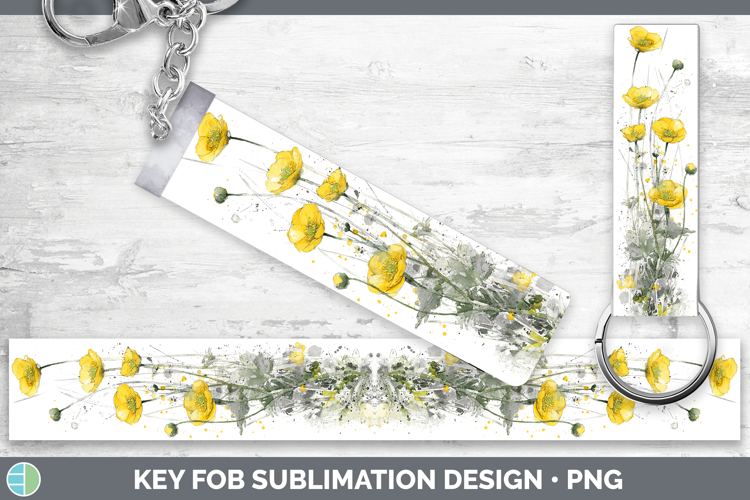 Buttercup Flowers 01 Sketch Key Fob Sublimation Design