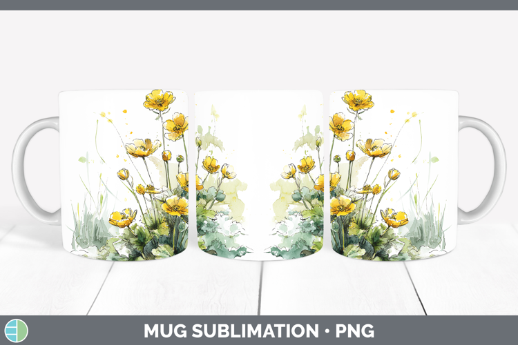 Buttercup Flowers 01 Sketch Mug Wrap Sublimation Design