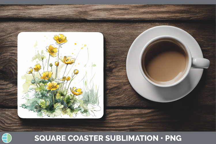 Buttercup Flowers 01 Sketch Square Coaster Sublimation Desig