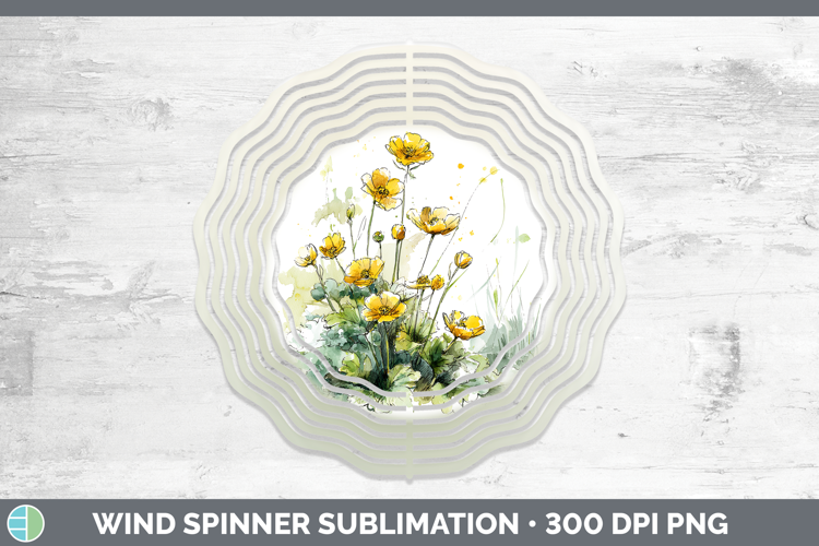 Buttercup Flowers 01 Sketch Wind Spinner Sublimation Design