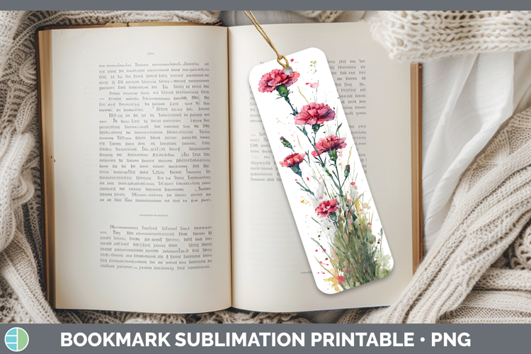 Carnation Flowers 01 Sketch Bookmark Sublimation Design