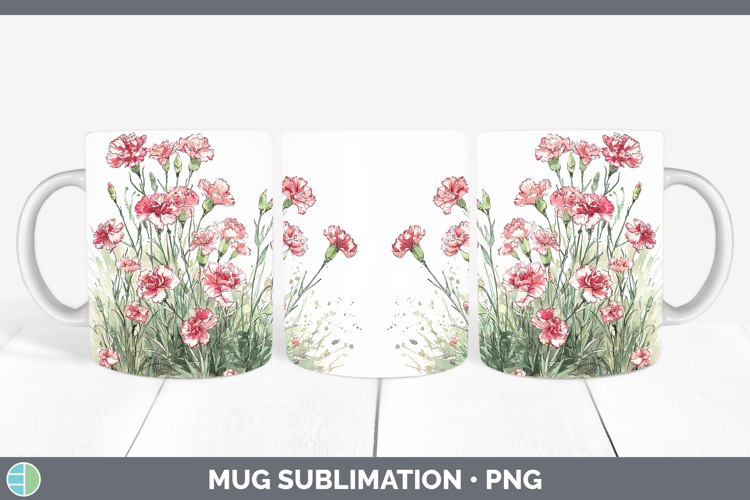 Carnation Flowers 01 Sketch Mug Wrap Sublimation Design