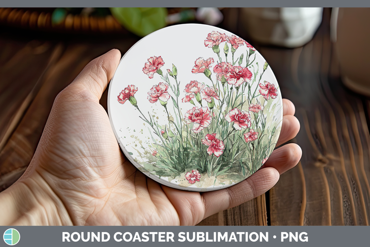 Carnation Flowers 01 Sketch Round Coaster Sublimation Design
