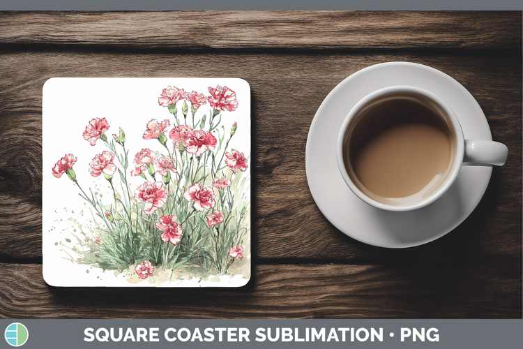 Carnation Flowers 01 Sketch Square Coaster Sublimation Desig