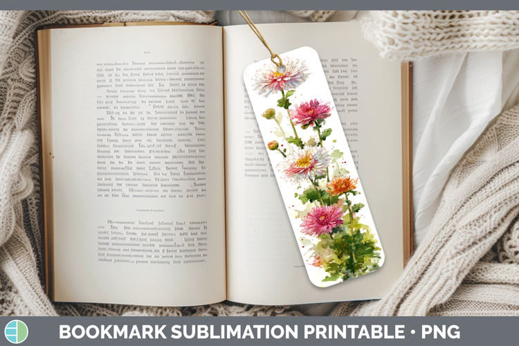 Chrysanthemum Flowers 01 Sketch Bookmark Sublimation Design