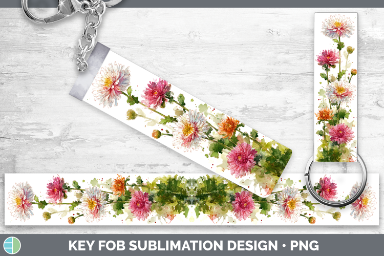Chrysanthemum Flowers 01 Sketch Key Fob Sublimation Design