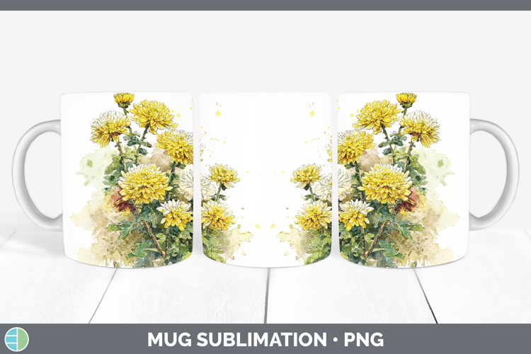Chrysanthemum Flowers 01 Sketch Mug Wrap Sublimation Design