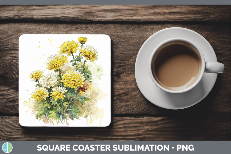Chrysanthemum Flowers 01 Sketch Square Coaster Sublimation D