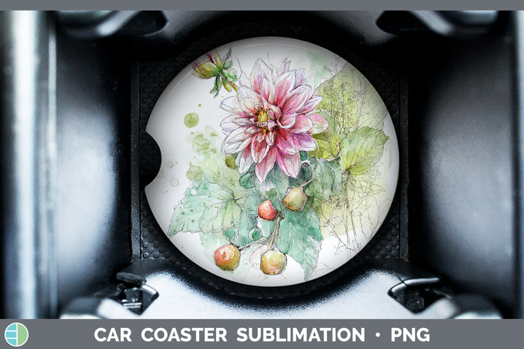 Dahlia Flowers 01 Sketch Car Coaster Sublimation Design