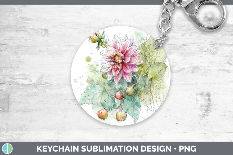 Dahlia Flowers 01 Sketch Keychain Sublimation Design