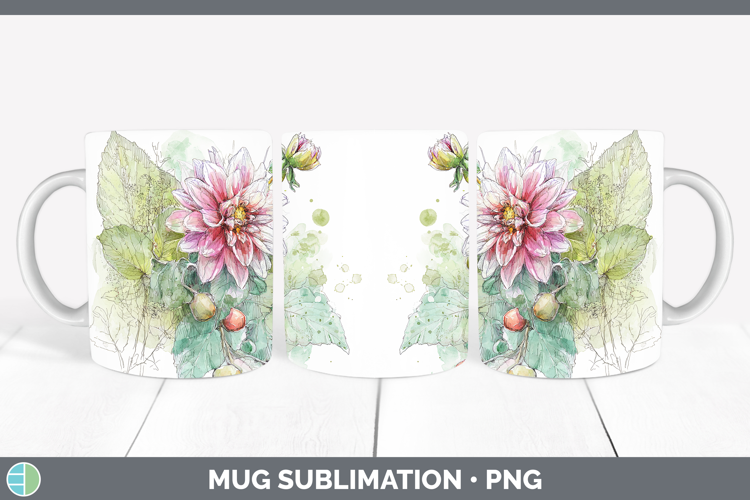Dahlia Flowers 01 Sketch Mug Wrap Sublimation Design