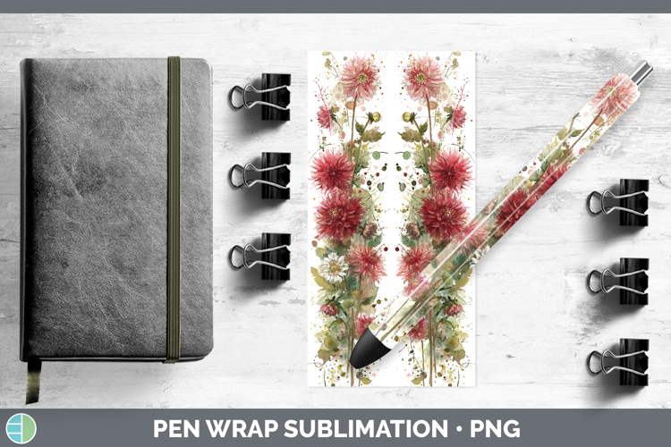 Dahlia Flowers 01 Sketch Pen Wrap Sublimation Design