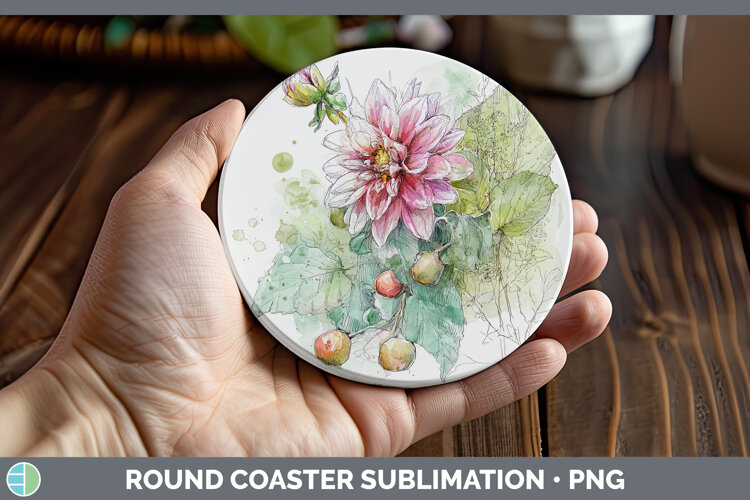 GorgeousFlowers 01 Sketch Round Coaster design.
