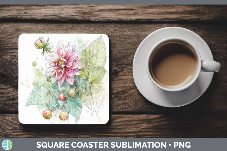 Dahlia Flowers 01 Sketch Square Coaster Sublimation Design