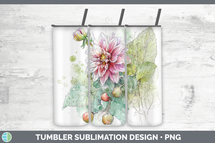 Dahlia Flowers 01 Sketch Tumbler Sublimation Design