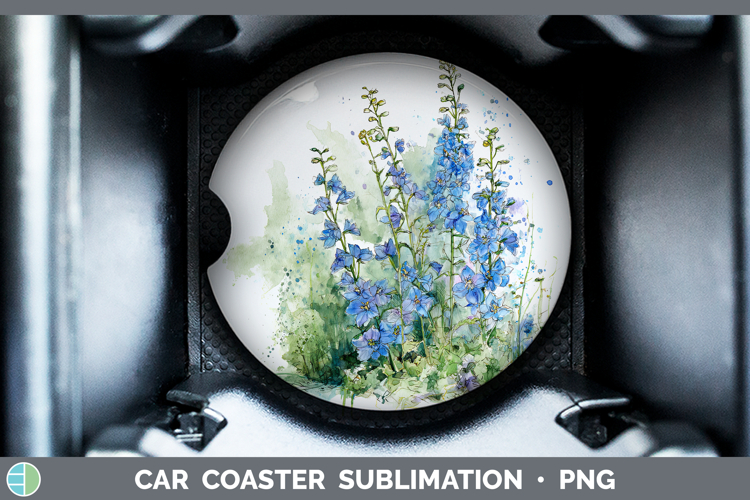 Delphinium Flowers 01 Sketch Car Coaster Sublimation Design