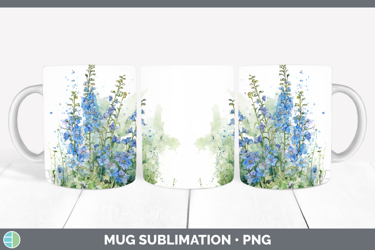 Delphinium Flowers 01 Sketch Mug Wrap Sublimation Design