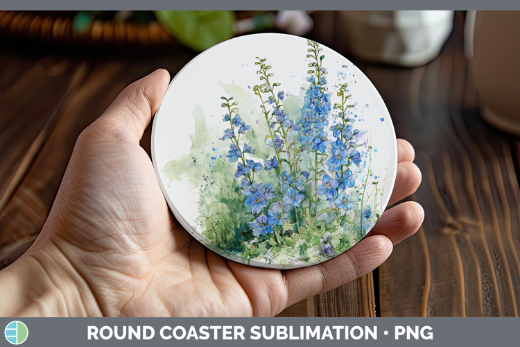 Delphinium Flowers 01 Sketch Round Coaster Sublimation Desig