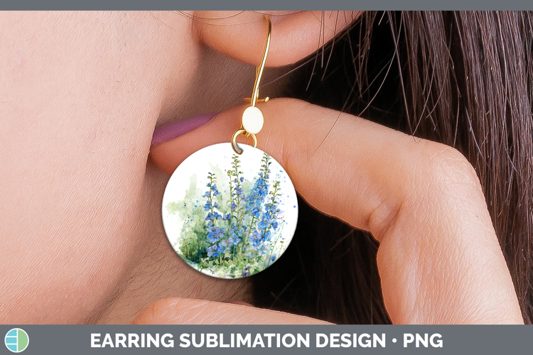 Delphinium Flowers 01 Sketch Round Earrings Sublimation Desi