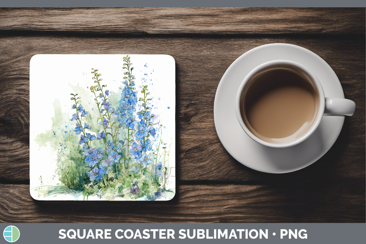 Delphinium Flowers 01 Sketch Square Coaster Sublimation Desi