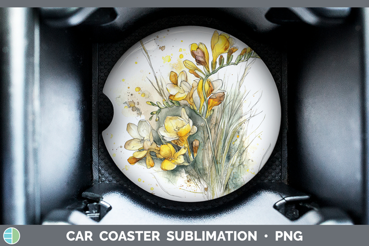 Freesia Flowers 01 Sketch Car Coaster Sublimation Design