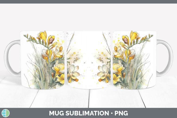 Freesia Flowers 01 Sketch Mug Wrap Sublimation Design