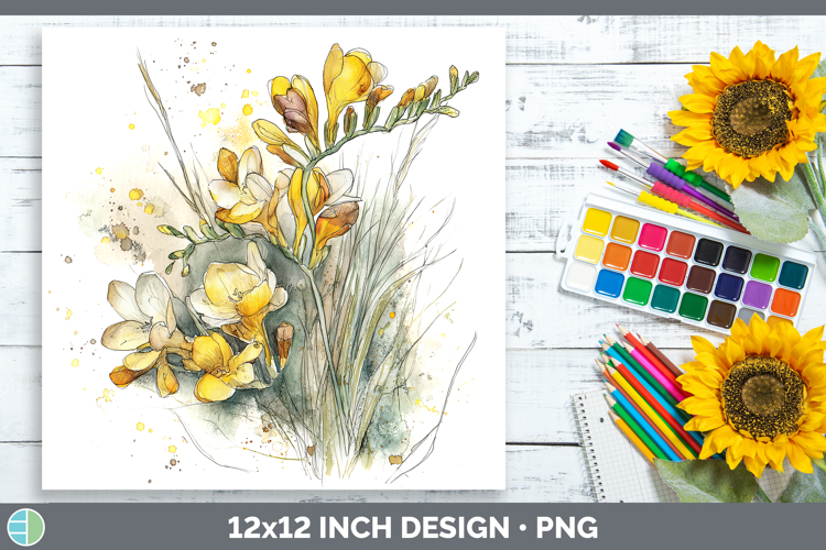 Freesia Flowers 01 Sketch Paper Backgrounds Design