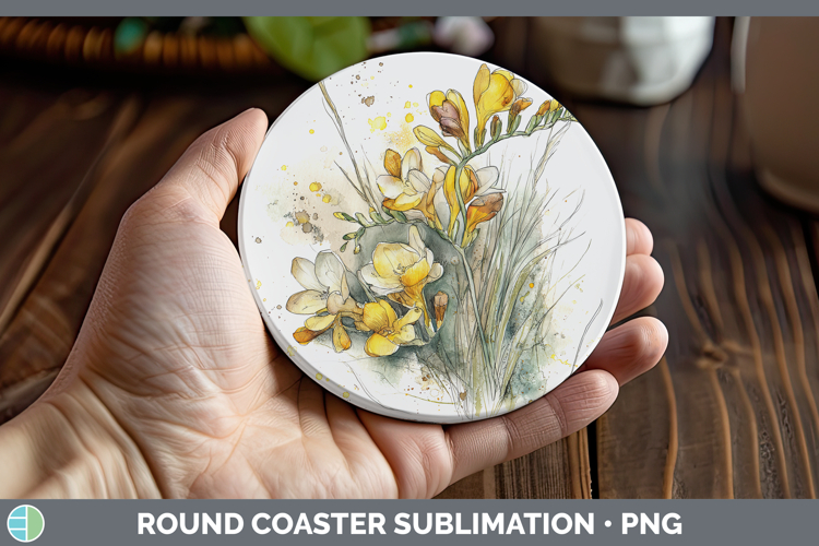 Freesia Flowers 01 Sketch Round Coaster Sublimation Design