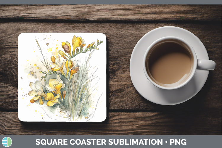 Freesia Flowers 01 Sketch Square Coaster Sublimation Design