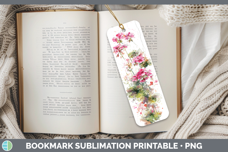 Geranium Flowers 01 Sketch Bookmark Sublimation Design