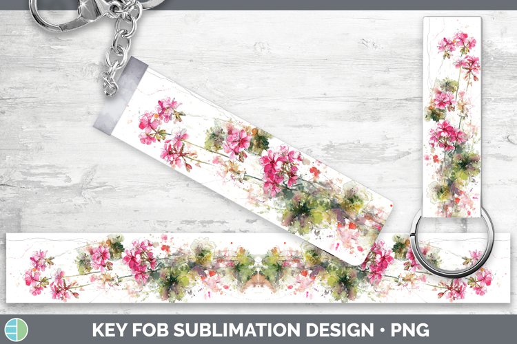 Geranium Flowers 01 Sketch Key Fob Sublimation Design