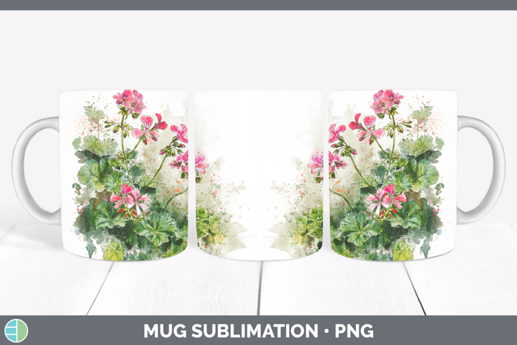 Geranium Flowers 01 Sketch Mug Wrap Sublimation Design