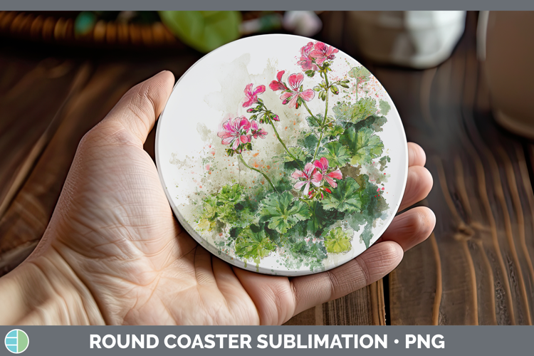 Geranium Flowers 01 Sketch Round Coaster Sublimation Design