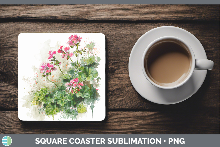 Geranium Flowers 01 Sketch Square Coaster Sublimation Design