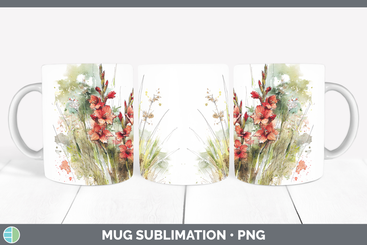 Gladiolus Flowers 01 Sketch Mug Wrap Sublimation Design