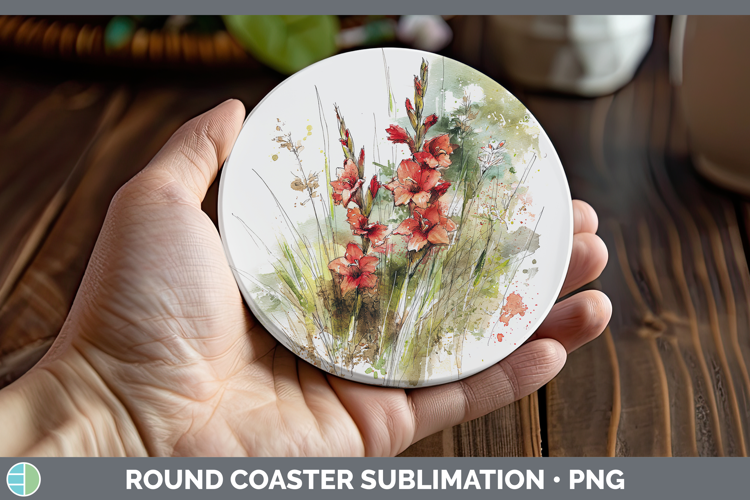 Gladiolus Flowers 01 Sketch Round Coaster Sublimation Design