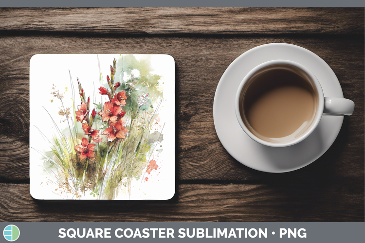 Gladiolus Flowers 01 Sketch Square Coaster Sublimation Desig