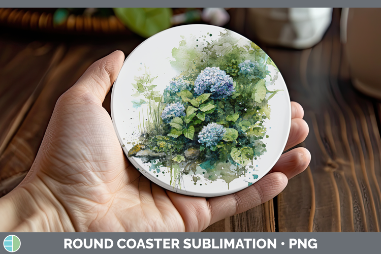 Hydrangea Flowers 01 Sketch Round Coaster Sublimation Design