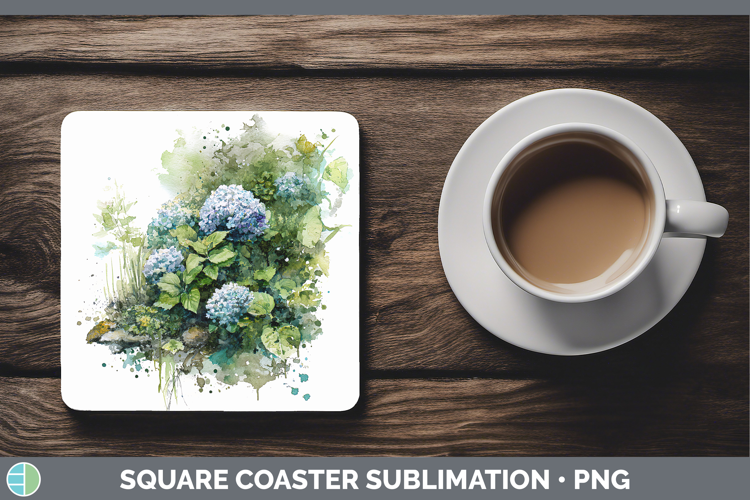 Hydrangea Flowers 01 Sketch Square Coaster Sublimation Desig