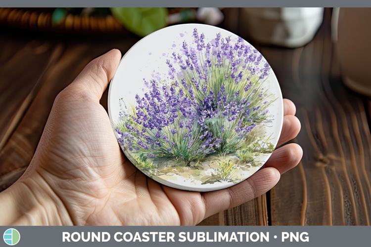Lavender Flowers 01 Sketch Round Coaster Sublimation Design