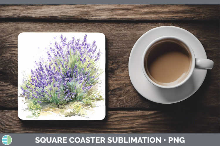 Lavender Flowers 01 Sketch Square Coaster Sublimation Design