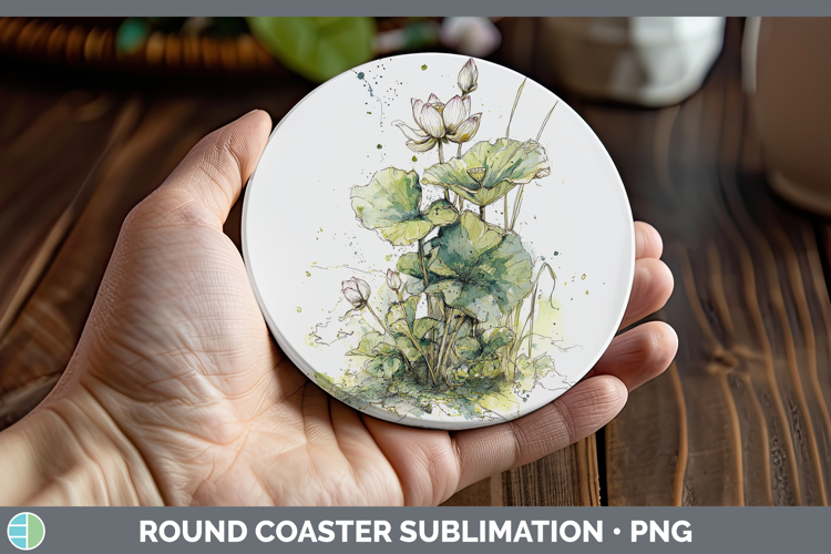 Lotus Flowers 01 Sketch Round Coaster Sublimation Design